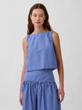 Poplin Kayık Yaka Tank Top