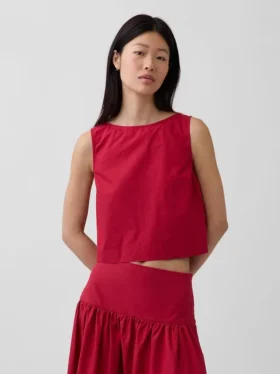 Poplin Kayık Yaka Tank Top