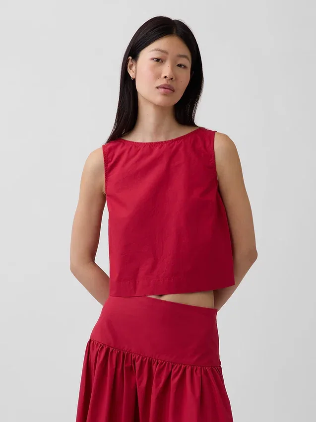 Poplin Kayık Yaka Tank Top