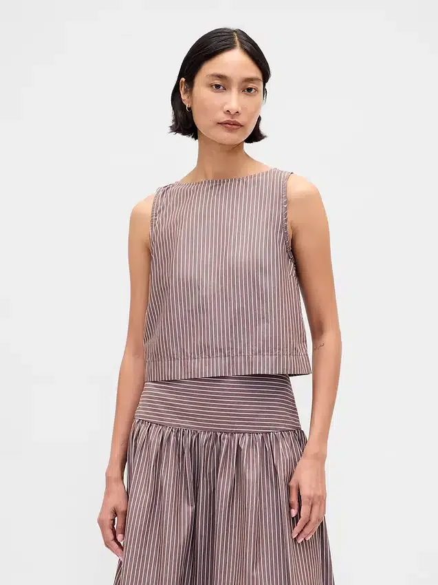 Poplin Kayık Yaka Tank Top
