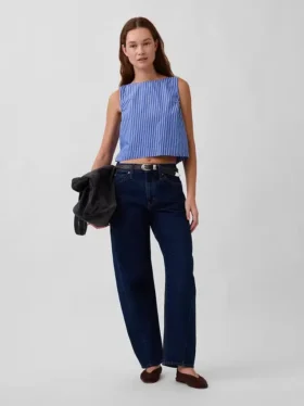 Poplin Kayık Yaka Tank Top