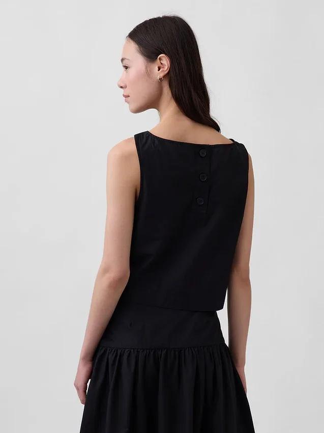 Poplin Kayık Yaka Tank Top