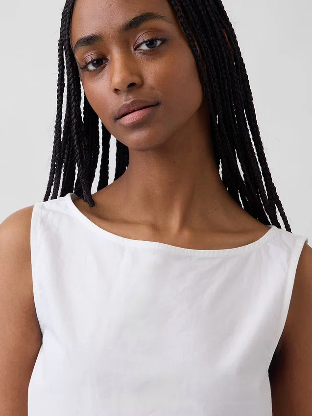Poplin Kayık Yaka Tank Top