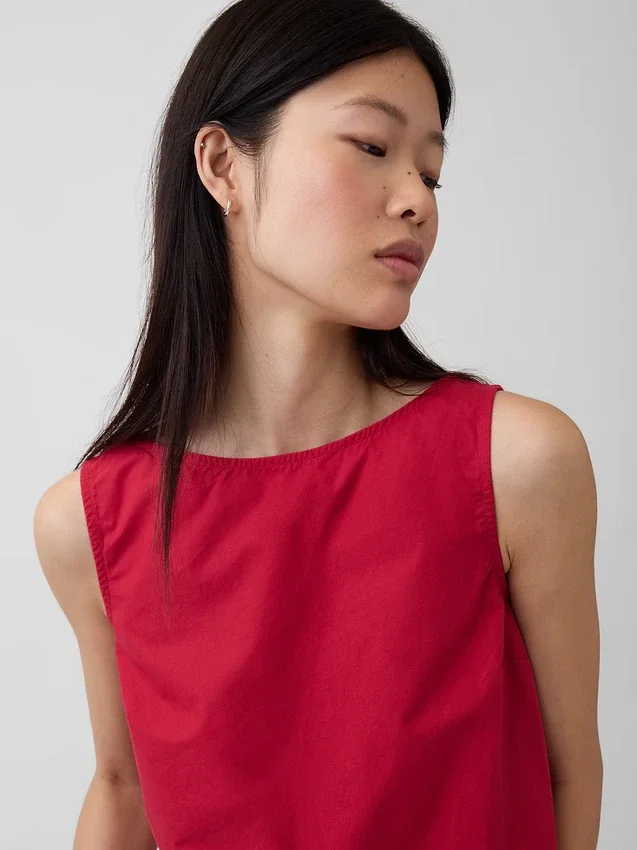 Poplin Kayık Yaka Tank Top
