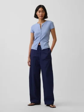 Poplin Kolay Giyilebilir Geniş Paça Pantolon