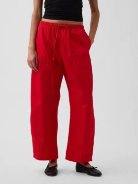 Poplin Kolay Giyilebilir Çift Dizli Geniş Paça Pantolon