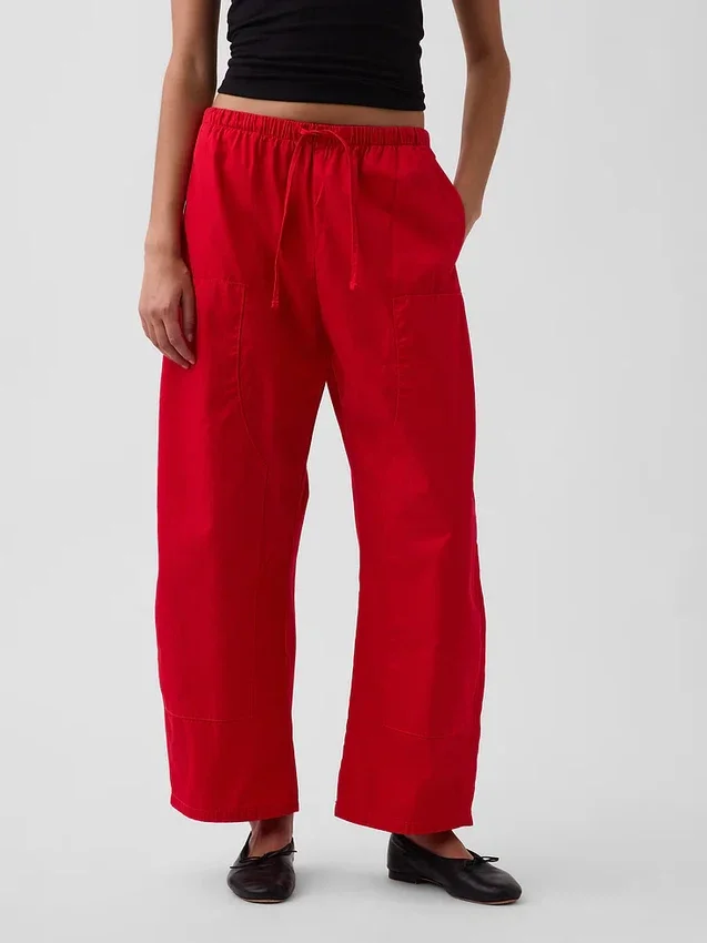 Poplin Kolay Giyilebilir Çift Dizli Geniş Paça Pantolon