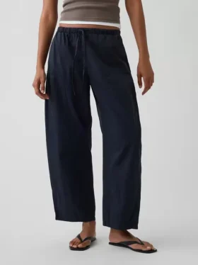 Poplin Kolay Giyilebilir Çift Dizli Geniş Paça Pantolon