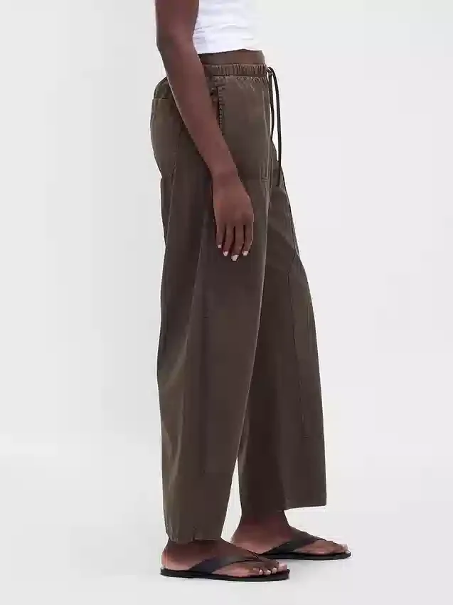 Poplin Kolay Giyilebilir Çift Dizli Geniş Paça Pantolon