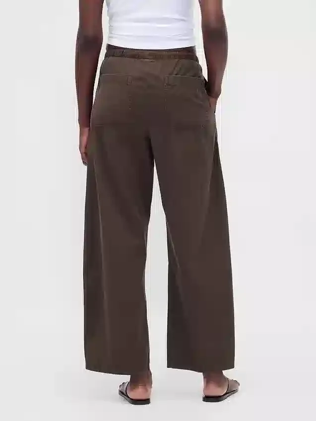 Poplin Kolay Giyilebilir Çift Dizli Geniş Paça Pantolon