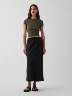 Poplin Kolay Giyilebilir Kargo Maxi Etek