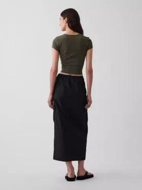 Poplin Kolay Giyilebilir Kargo Maxi Etek