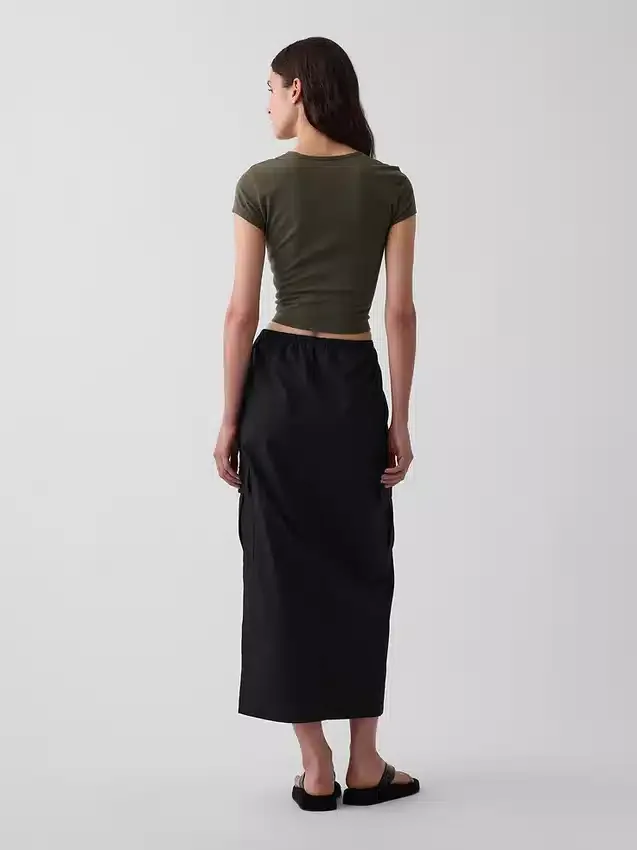 Poplin Kolay Giyilebilir Kargo Maxi Etek