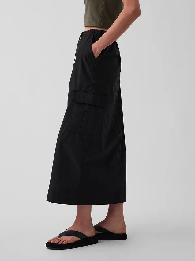 Poplin Kolay Giyilebilir Kargo Maxi Etek
