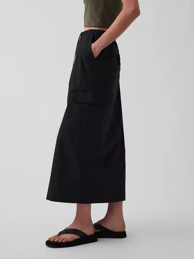 Poplin Kolay Giyilebilir Kargo Maxi Etek