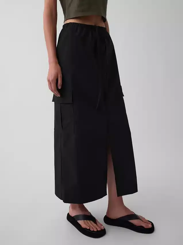 Poplin Kolay Giyilebilir Kargo Maxi Etek