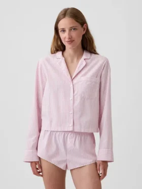 Poplin Oversized Kısa Pijama Gömleği