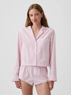 Poplin Oversized Kısa Pijama Gömleği