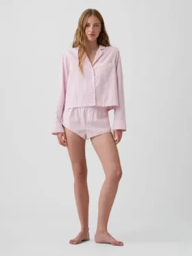 Poplin Oversized Kısa Pijama Gömleği