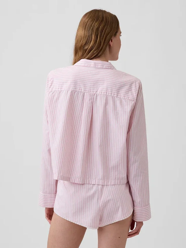 Poplin Oversized Kısa Pijama Gömleği