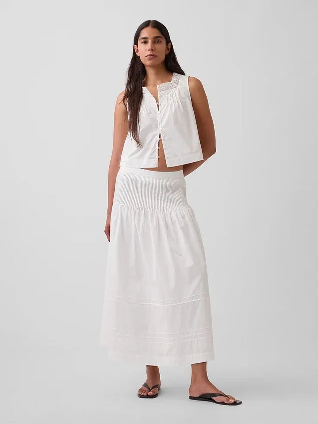 Poplin Pintuck Maxi Etek