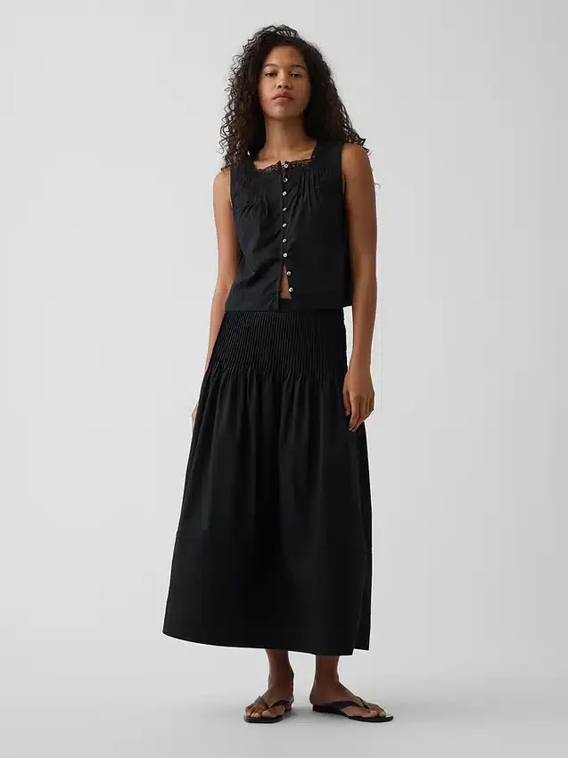 Poplin Pintuck Maxi Etek