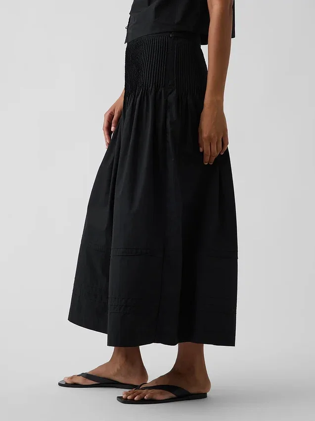 Poplin Pintuck Maxi Etek
