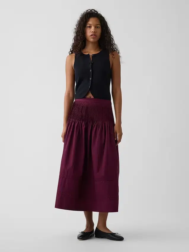 Poplin Pintuck Maxi Etek