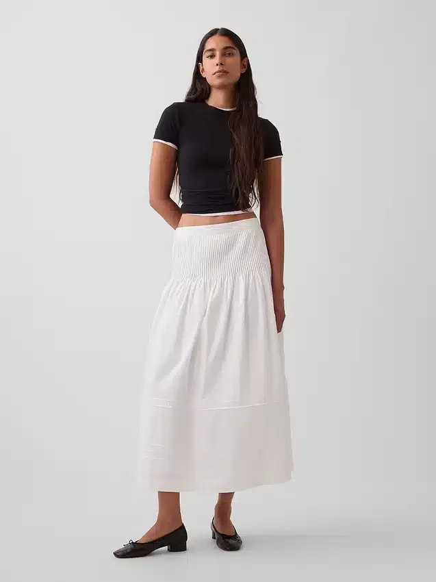 Poplin Pintuck Maxi Etek