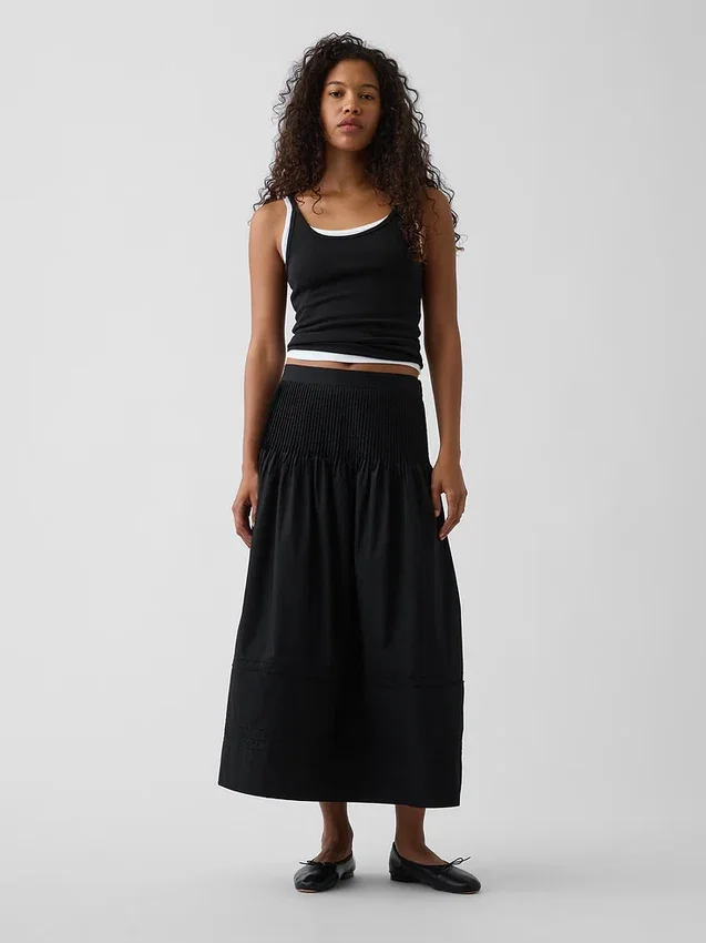 Poplin Pintuck Maxi Etek