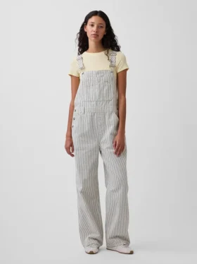 Rahat Kesim Çizgili Denim Tulum