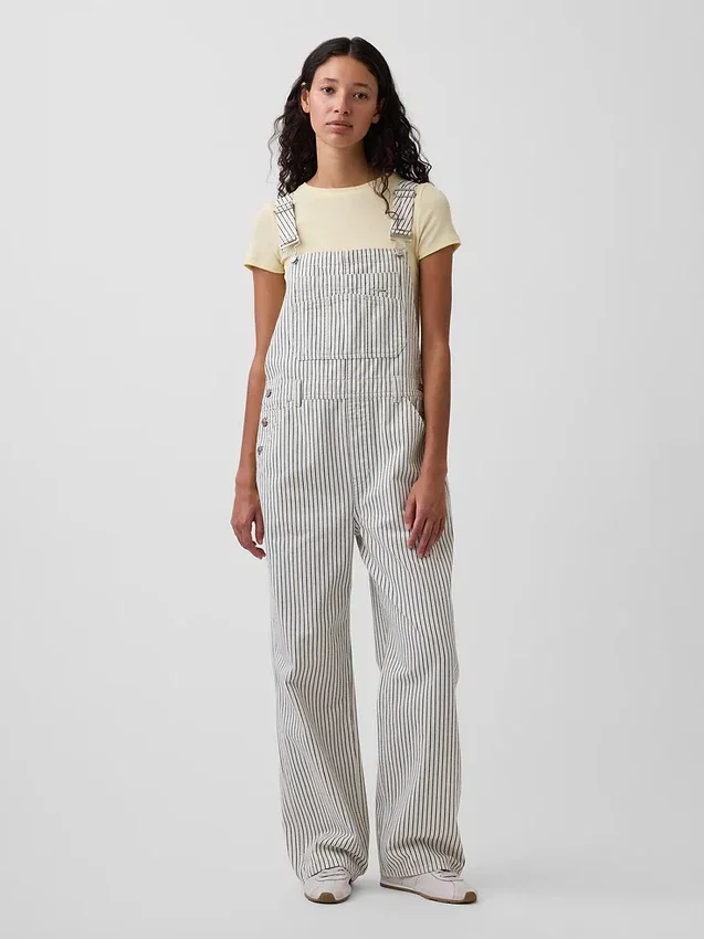Rahat Kesim Çizgili Denim Tulum