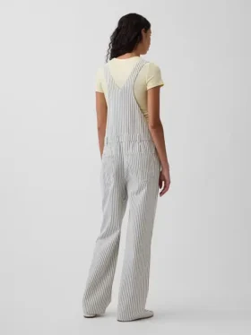 Rahat Kesim Çizgili Denim Tulum