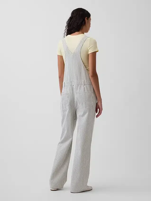 Rahat Kesim Çizgili Denim Tulum