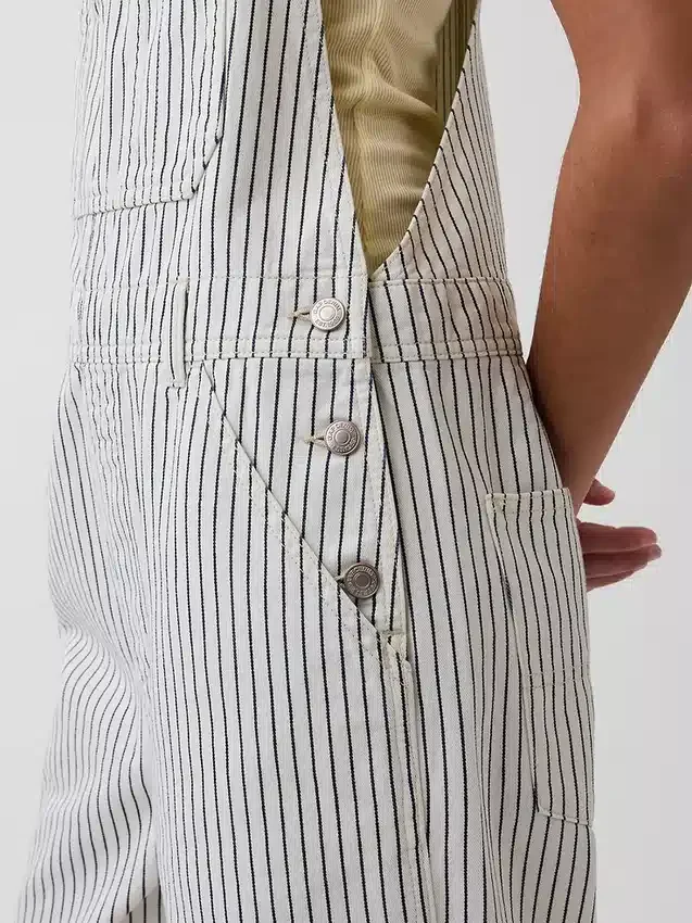 Rahat Kesim Çizgili Denim Tulum