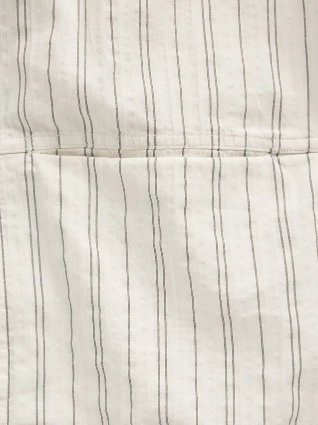 Seersucker Çizgili Rahat Kesim Kavisli Etek Ucu Gömlek