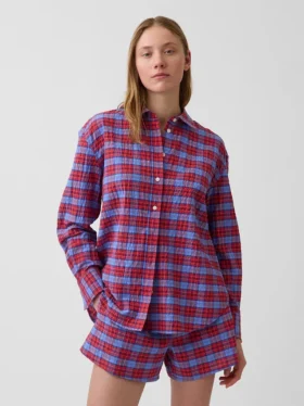 Seersucker Kareli Oversized Gömlek