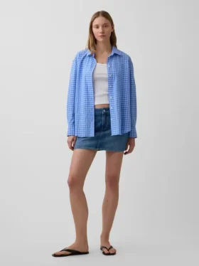 Seersucker Kareli Oversized Gömlek