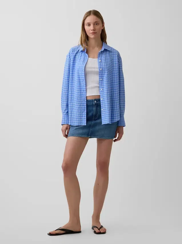 Seersucker Kareli Oversized Gömlek