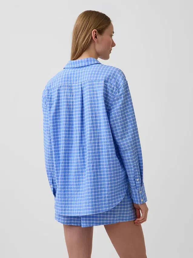 Seersucker Kareli Oversized Gömlek