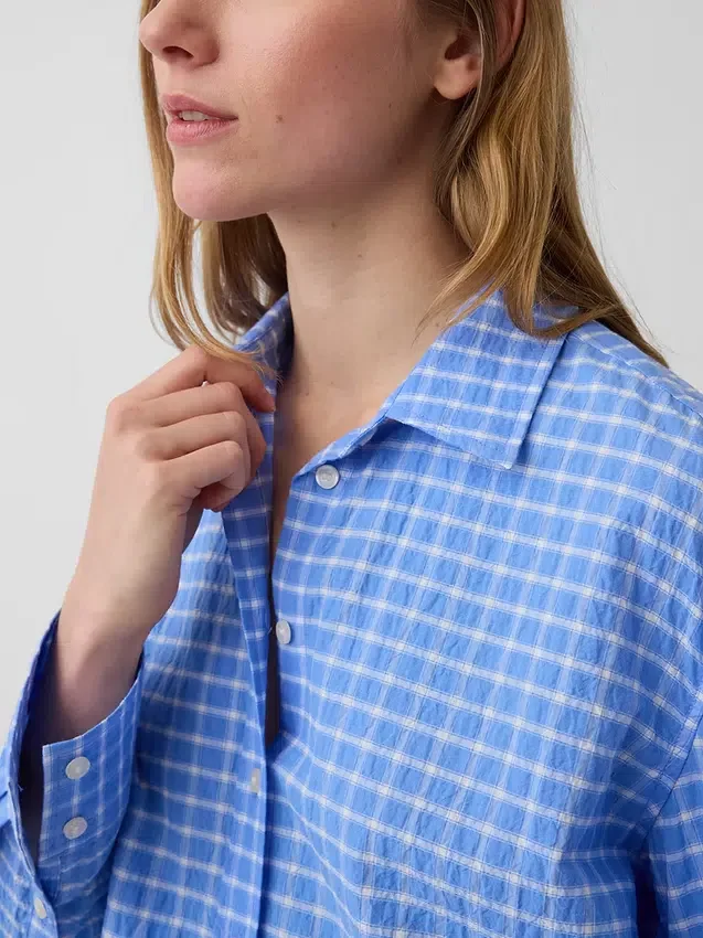 Seersucker Kareli Oversized Gömlek