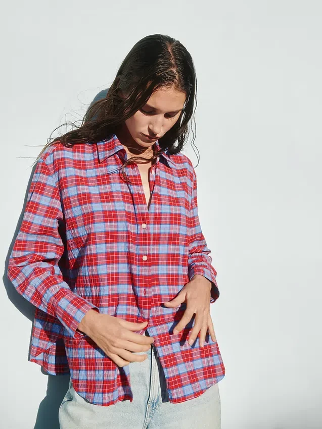 Seersucker Kareli Oversized Gömlek