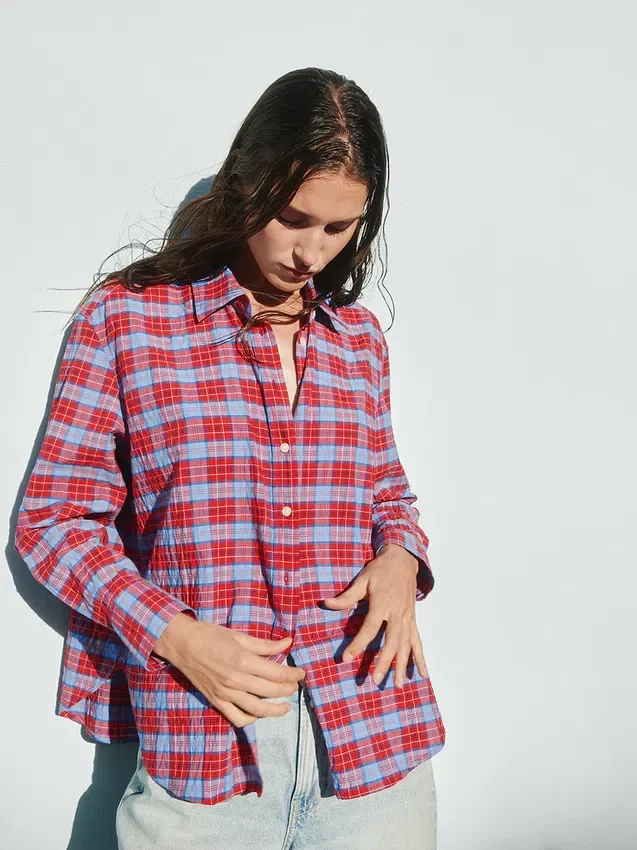 Seersucker Kareli Oversized Gömlek