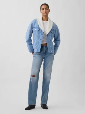 Sherpa Astarlı Şal Yakalı Denim Ceket