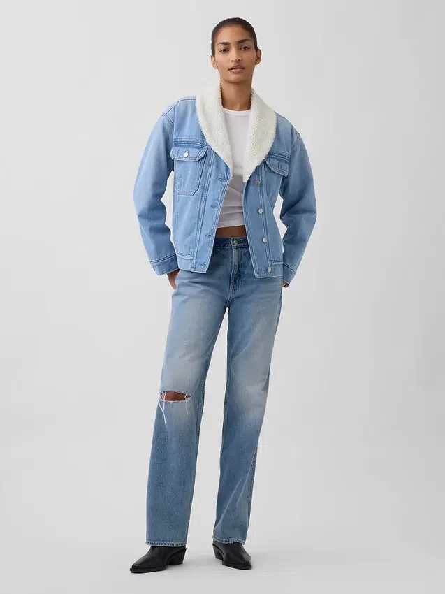 Sherpa Astarlı Şal Yakalı Denim Ceket