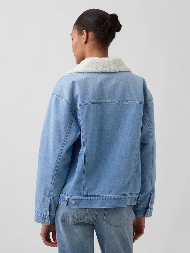 Sherpa Astarlı Şal Yakalı Denim Ceket
