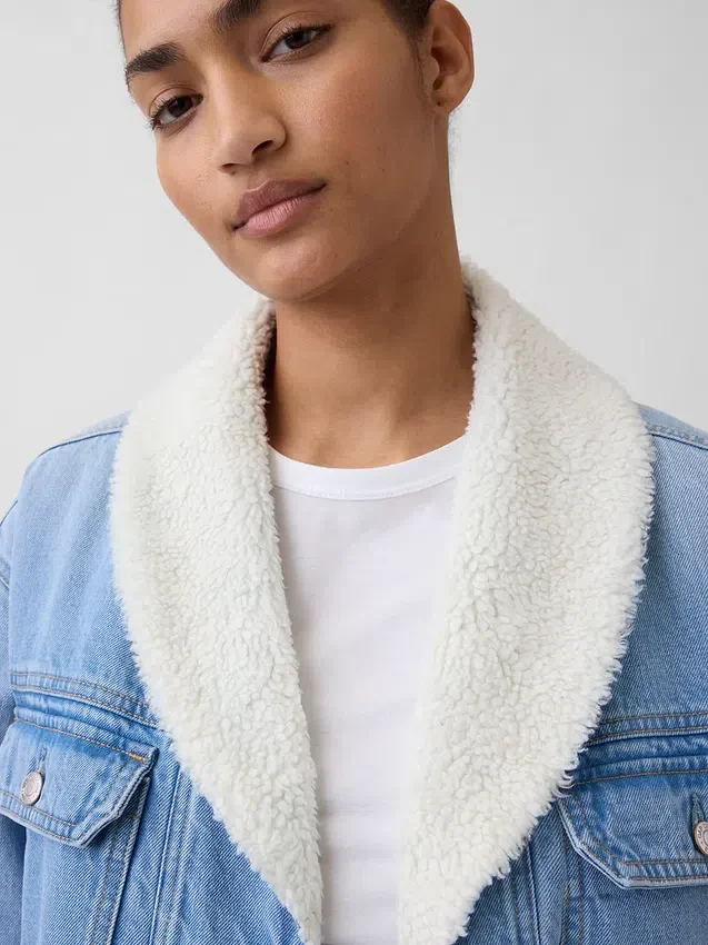 Sherpa Astarlı Şal Yakalı Denim Ceket