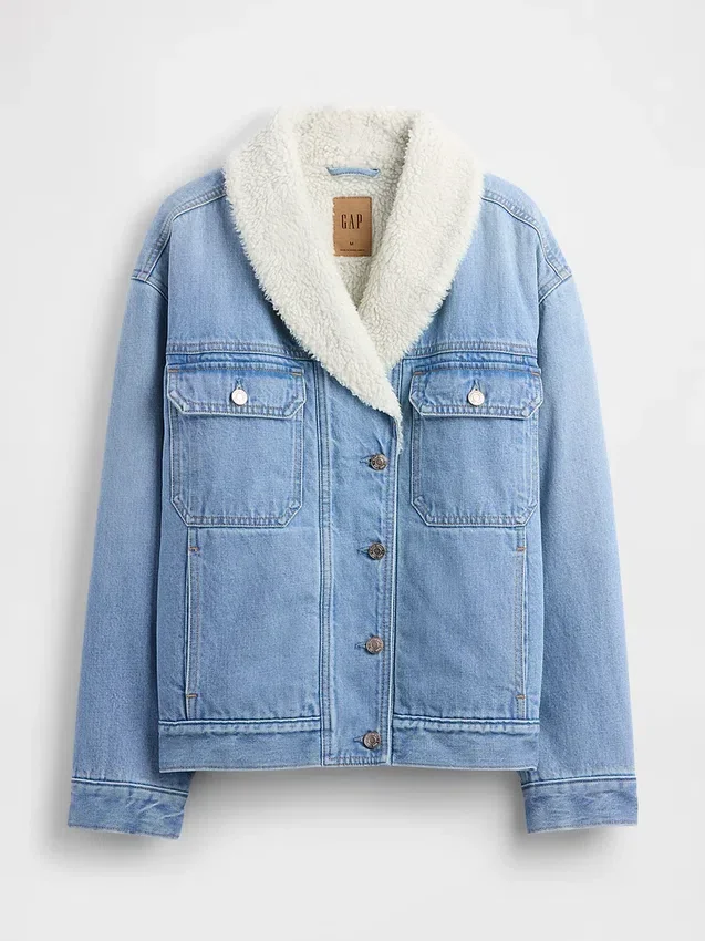 Sherpa Astarlı Şal Yakalı Denim Ceket