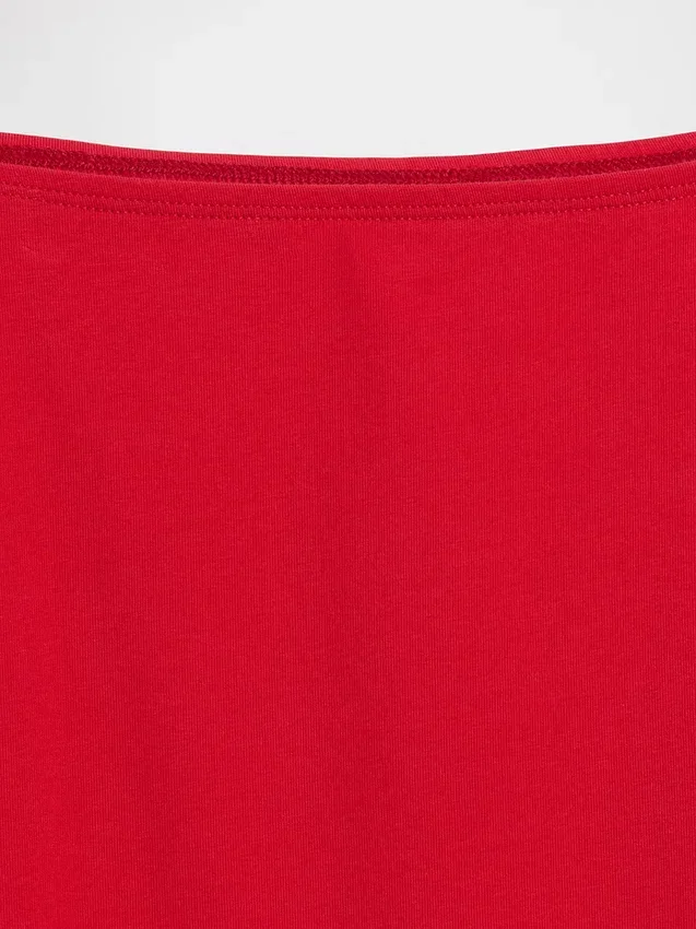 Sıkı Örgü Jersey Omuzsuz Kısa Tişört
