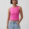 Sıkı Örgü Jersey Tekne Yaka Kısa Tank Top